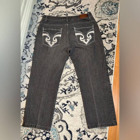 Rock N Run Slim Straight Mens Denim 40x32 Measures 37x27 Faded Black Embroidered - Picture 4 of 16